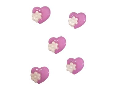 Kids buttons as hearts out plastic in purple 15 mm 0,59 inch